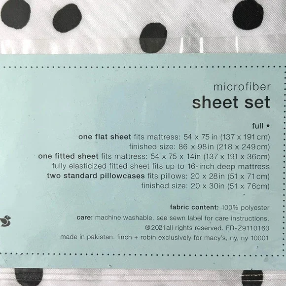 Finch + Robin Microfiber Sheet Set Sz Full Polka Dots Graphic - Picture 6 of 6